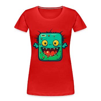 Monster Crash - Freches grünes Tablet Monster - Frauen Premium Bio T-Shirt - Rot - Vorne - Mia (176cm)