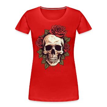Skull Roses Aesthetic Grunge Goth Skull - Women's Premium Organic T-Shirt - red - Front - Mia (176cm)