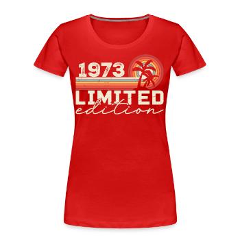 Jahrgang 1973 Retro 1973 Jubiläumsgeschenk - Frauen Premium Bio T-Shirt - Rot - Vorne - Mia (176cm)