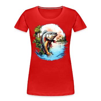 Bass Fish - Women's Premium Organic T-Shirt - red - Front - Mia (176cm)