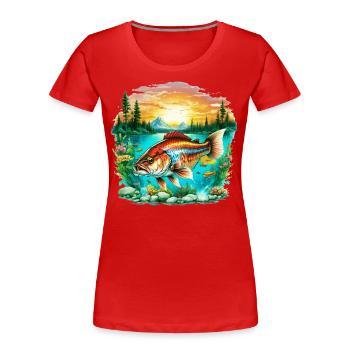 Bass Fish - Women's Premium Organic T-Shirt - red - Front - Mia (176cm)