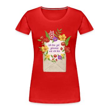 Liebesbrief an mich selbst Botschaft - Frauen Premium Bio T-Shirt - Rot - Vorne - Mia (176cm)