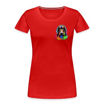 Bloodhound Design in Farbe - Frauen Premium Bio T-Shirt - Rot - Vorne - Mia (176cm)