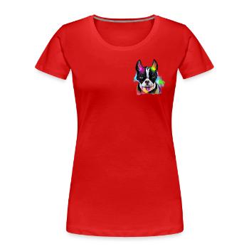 Boston Terrier Design in Farbe - Frauen Premium Bio T-Shirt - Rot - Vorne - Mia (176cm)