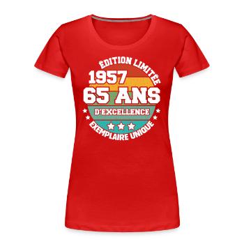 1957 65 Ans Edition Limitée 65 Ans D'excellence - T-shirt bio Premium Femme - rouge - Devant - Mia (176cm)