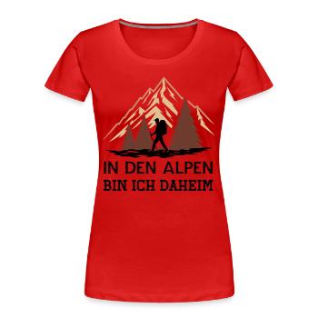 In den Alpen bin ich daheim die Berge Sprüche - Frauen Premium Bio T-Shirt - Rot - Vorne - Mia (176cm)