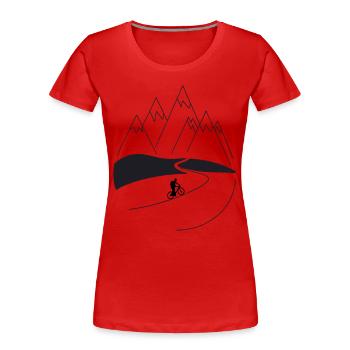 Cyclist rides to the mountain bike and mountains - Women's Premium Organic T-Shirt - red - Front - Mia (176cm)