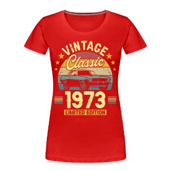Autojahrgang 1973 50-jähriges Jubiläum - Frauen Premium Bio T-Shirt - Rot - Vorne - Mia (176cm)