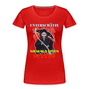 Hessen unterschätze keinen aus Hessen Skull Design - Frauen Premium Bio T-Shirt - Rot - Vorne - Mia (176cm)