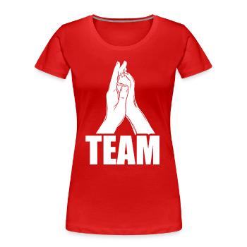 Hand + Hundepfote - High Five - Hunde Fan - Frauen Premium Bio T-Shirt - Rot - Vorne - Mia (176cm)