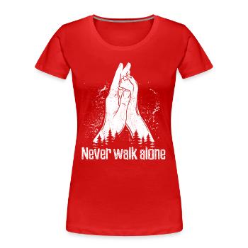 Never Walk Alone - Hand + Dog's Paw - High Five - Women's Premium Organic T-Shirt - red - Front - Mia (176cm)