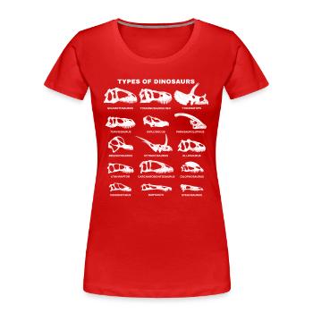 Dinosaurierarten Types of Dinosaurs - Frauen Premium Bio T-Shirt - Rot - Vorne - Mia (176cm)