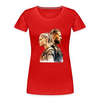 Young Viking couple fights together - Women's Premium Organic T-Shirt - red - Front - Mia (176cm)