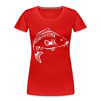 Pêcheur - pêche - carpe - dessiné à la main - T-shirt bio Premium Femme - rouge - Devant - Mia (176cm)