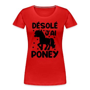 Cheval Poney Équitation Anniversaire Licorne Pony - T-shirt bio Premium Femme - rouge - Devant - Mia (176cm)
