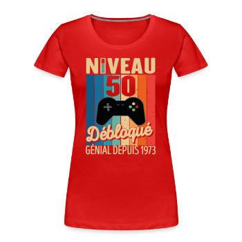 50 Ans 1973 Anniversaire Cadeau Citation Gamer - T-shirt bio Premium Femme - rouge - Devant - Mia (176cm)