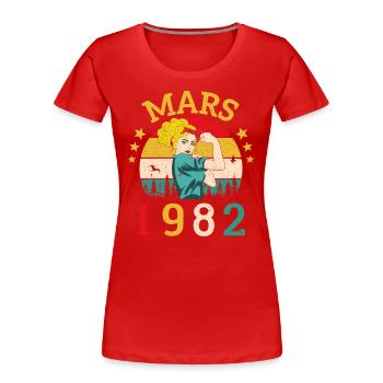 Mars 1982 Anniversaire Idée Cadeau Vintage 1982 - T-shirt bio Premium Femme - rouge - Devant - Mia (176cm)