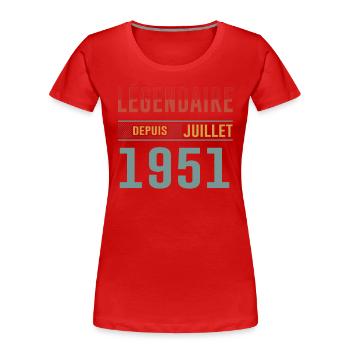 Légendaire Depuis Juillet 1951 Anniversaire Cadeau - T-shirt bio Premium Femme - rouge - Devant - Mia (176cm)