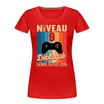 9 Ans 2014 Anniversaire Cadeau Citation Gamer - T-shirt bio Premium Femme - rouge - Devant - Mia (176cm)