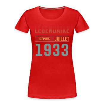 Légendaire Depuis Juillet 1933 Anniversaire Cadeau - T-shirt bio Premium Femme - rouge - Devant - Mia (176cm)