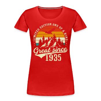 One of a kind since 1935 - Women's Premium Organic T-Shirt - red - Front - Mia (176cm)