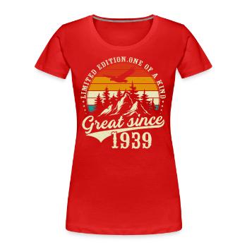 One of a kind since 1939 - Women's Premium Organic T-Shirt - red - Front - Mia (176cm)