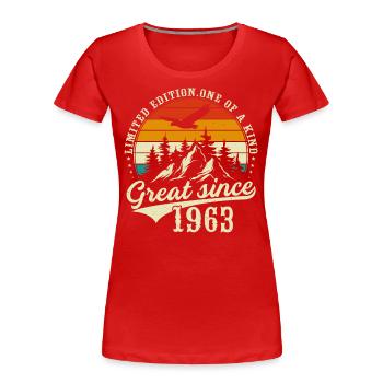One of a kind since 1963 - Women's Premium Organic T-Shirt - red - Front - Mia (176cm)
