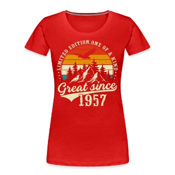 One of a kind since 1957 - Women's Premium Organic T-Shirt - red - Front - Mia (176cm)