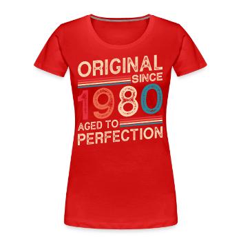 Original since 1980 aged to perfection - Women's Premium Organic T-Shirt - red - Front - Mia (176cm)