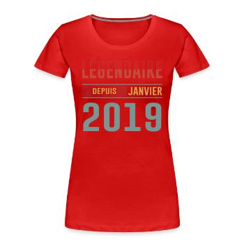 Légendaire Depuis Janvier 2019 Anniversaire - T-shirt bio Premium Femme - rouge - Devant - Mia (176cm)