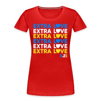 Syndrome de Down Chromosomes Extra Amour Extra - T-shirt bio Premium Femme - rouge - Devant - Mia (176cm)