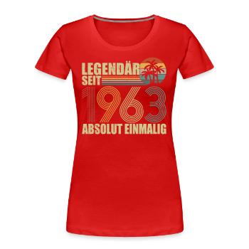 Hergestellt 1963, legendär seit dem ersten Tag - Frauen Premium Bio T-Shirt - Rot - Vorne - Mia (176cm)
