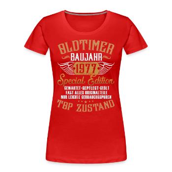 Unique Since 1977 - Frauen Premium Bio T-Shirt - Rot - Vorne - Mia (176cm)