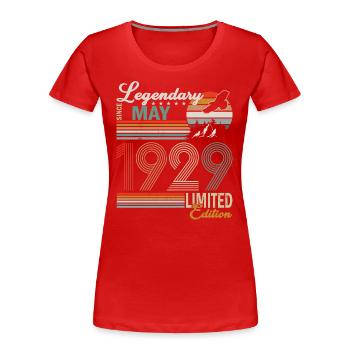 Anniversaire paresseux mai 1929 Né en 1929 - T-shirt bio Premium Femme - rouge - Devant - Mia (176cm)