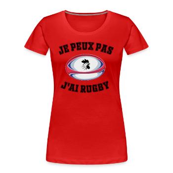 Pas Dispo, Rugby Oblige - T-shirt bio Premium Femme - rouge - Devant - Mia (176cm)