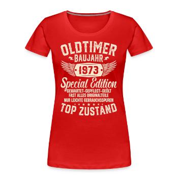 Goldener Jahrgang '73 - Frauen Premium Bio T-Shirt - Rot - Vorne - Mia (176cm)