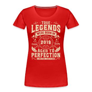 Cadeau légendaire 2019 né 4/5 ans - T-shirt bio Premium Femme - rouge - Devant - Mia (176cm)