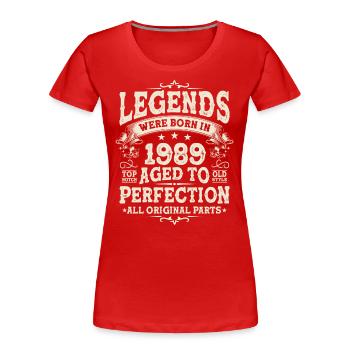 Surprise d’anniversaire légendaire de 1989 - T-shirt bio Premium Femme - rouge - Devant - Mia (176cm)