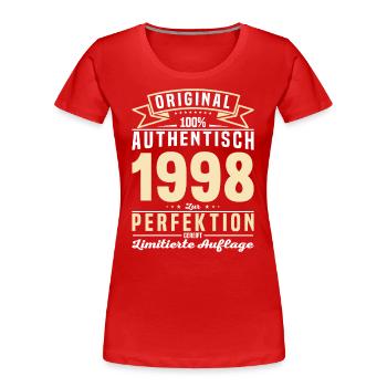Authentisches Vintage-Geschenk 1998 - Frauen Premium Bio T-Shirt - Rot - Vorne - Mia (176cm)