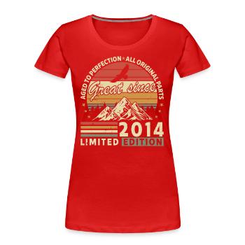 Surprise d’anniversaire Millésime 2014 - T-shirt bio Premium Femme - rouge - Devant - Mia (176cm)
