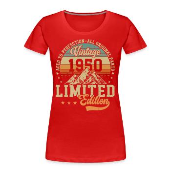 Anniversaire 74 ans 1950 - T-shirt bio Premium Femme - rouge - Devant - Mia (176cm)