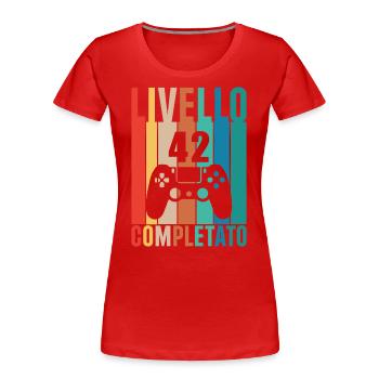 Niveau 42 - T-shirt bio Premium Femme - rouge - Devant - Mia (176cm)
