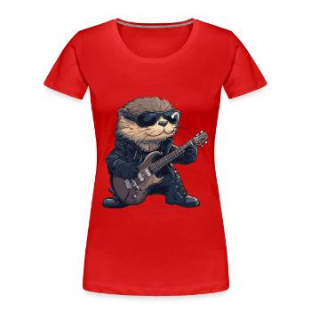 Heavy Metal Otter Rocker with Guitar - Women's Premium Organic T-Shirt - red - Front - Mia (176cm)