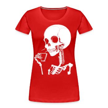 Sarkastisches lustiges Skelett, das Espressokaffee trinkt - Frauen Premium Bio T-Shirt - Rot - Vorne - Mia (176cm)