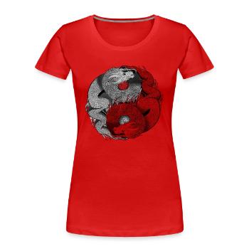 Dragon Yin Yang - Women's Premium Organic T-Shirt - red - Front - Mia (176cm)