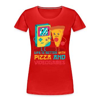 Pizza and video games Kawaii - Women's Premium Organic T-Shirt - red - Front - Mia (176cm)