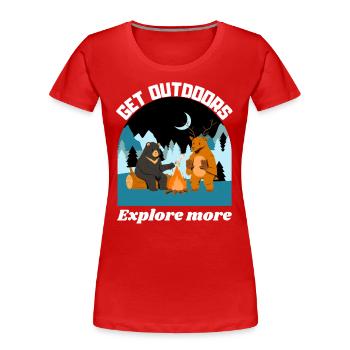 Get outside, explore more - Women's Premium Organic T-Shirt - red - Front - Mia (176cm)