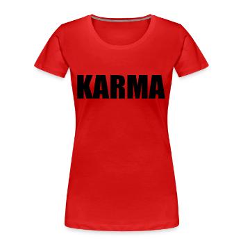 Karma - Frauen Premium Bio T-Shirt - Rot - Vorne - Mia (176cm)