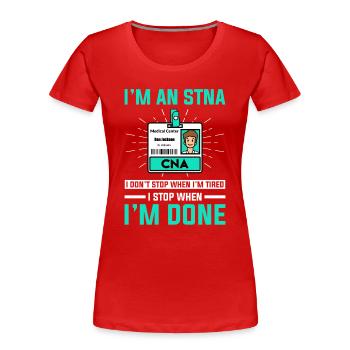 Infirmière auxiliaire certifiée STNA - T-shirt bio Premium Femme - rouge - Devant - Mia (176cm)