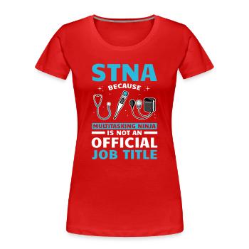 Infirmière auxiliaire certifiée STNA - T-shirt bio Premium Femme - rouge - Devant - Mia (176cm)